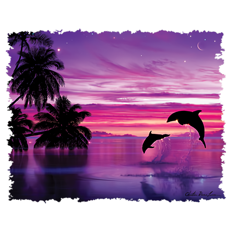 Dolphins (Sunset-Palm Tree-Silent Illusion)
