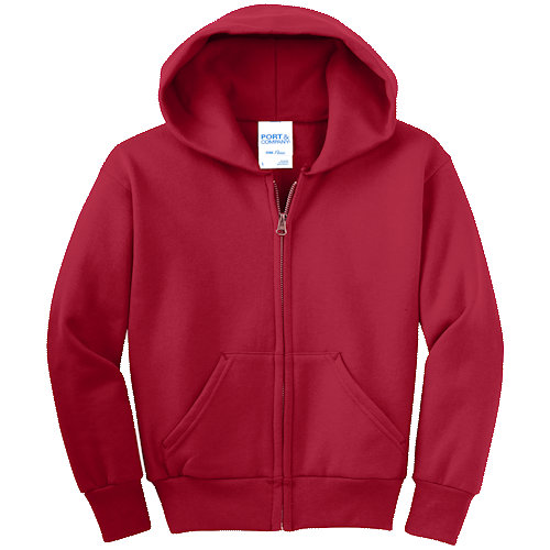 Red Youth Full-Zip Hooded Sweatshirt