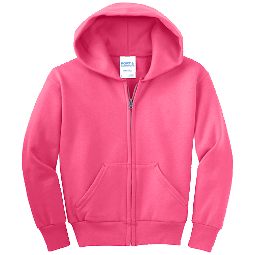 Neon Pink Youth Full-Zip Hooded Sweatshirt